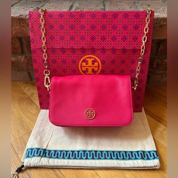 Tory Burch Pink Saffiano Robinson Chain Mini Crossbody Bag - Picture 3 of 13